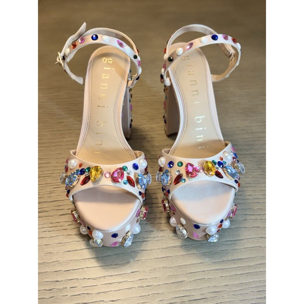 GIANNI BINI Nude Multi-Gem Platform Heels. Size 7.5 - Picture 9 of 9